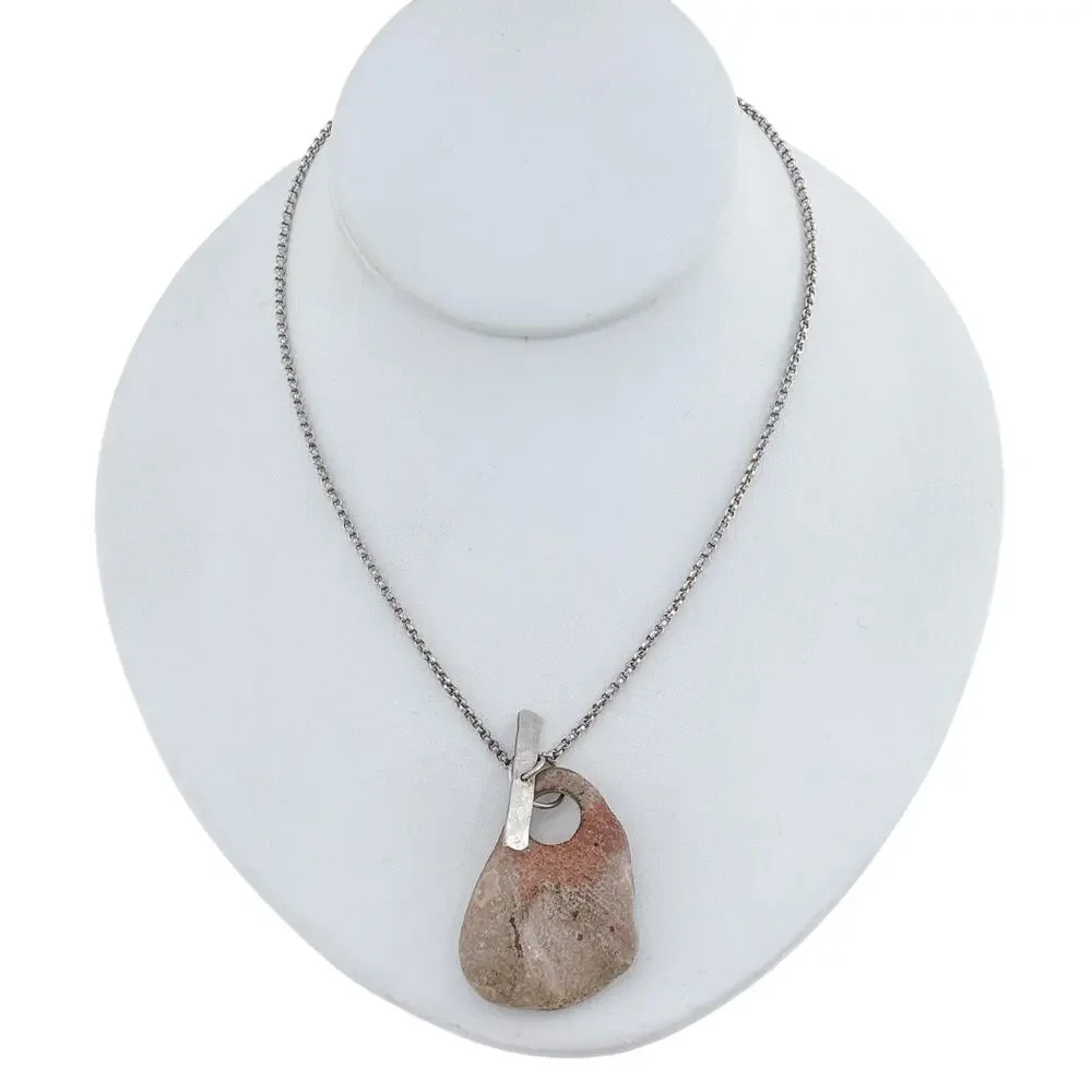Vintage Sterling Silver 925 Stone Pendant Necklace 18